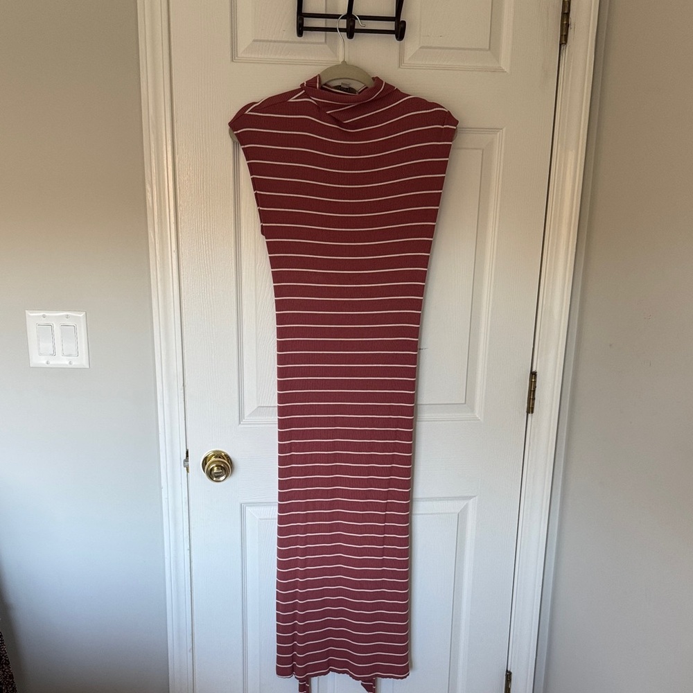 LOFT Pink Striped Midi Dress
